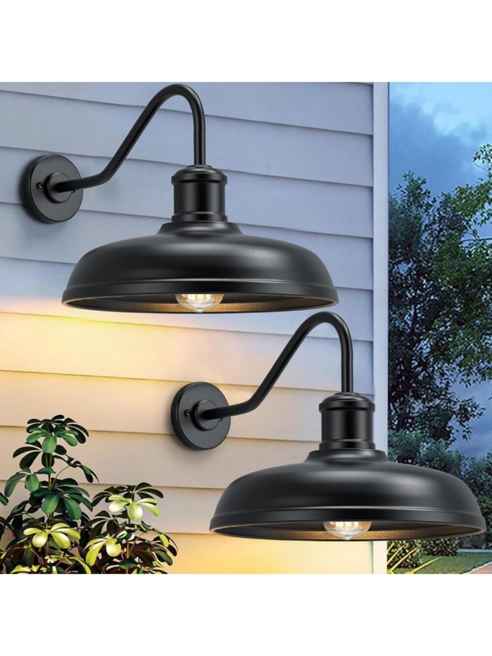 16'' Large Gooseneck Barn Light - Outdoor Farmhouse Style, Set of 2, Vintage